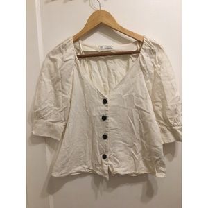 Trf by ZARA Cream Peasant Short Sleeve Blouse